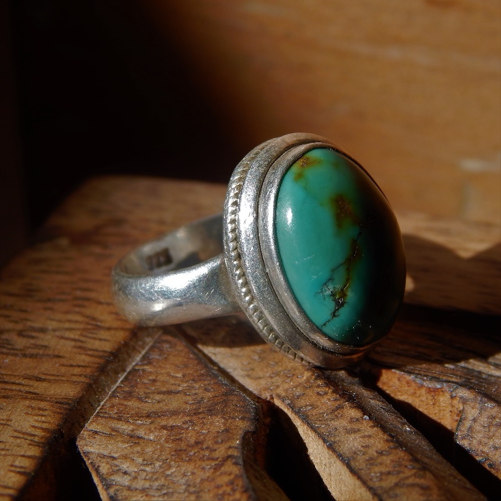 Vintage Taxco Mexico Sterling Turquoise Ring 6.5 - Picture 6 of 8